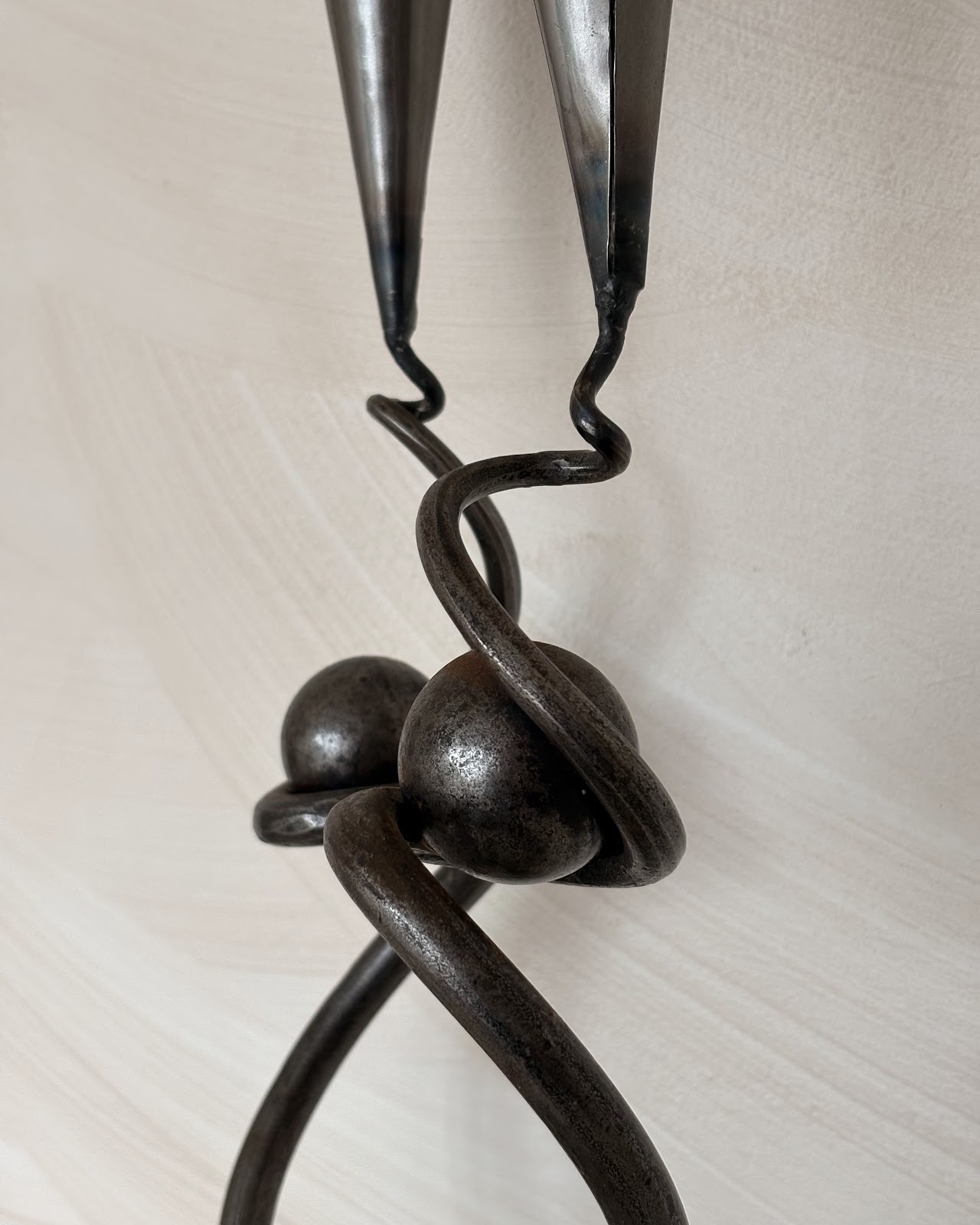 Wrought iron candlesticks/flower flutes [Europe, circa 1930s]