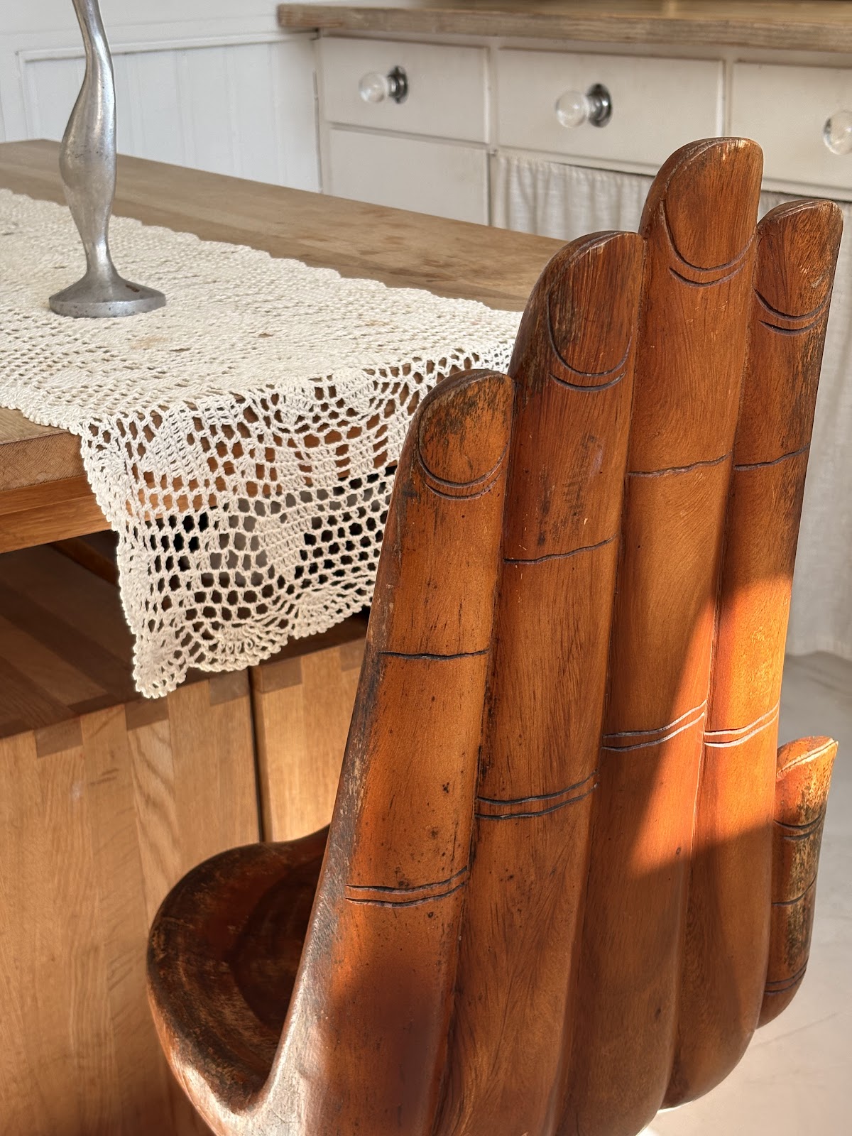 Teak Surrealist Hand Chair in the manner of Pedro Friedeberg [Mexico, 1970s]